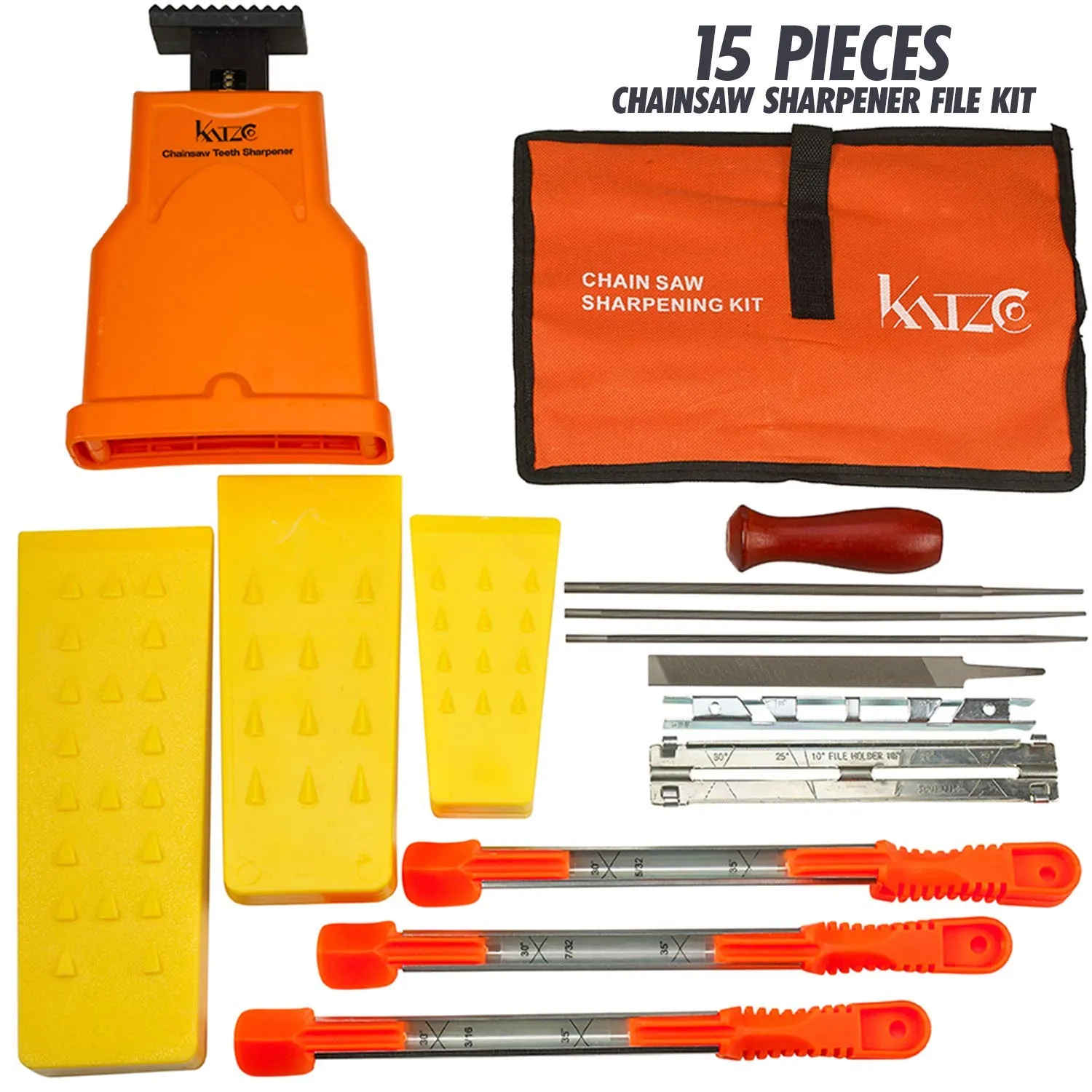 Katzco Deluxe Chainsaw Sharpener Kit with Storage Bag - 20 Pieces - Sharpening Set