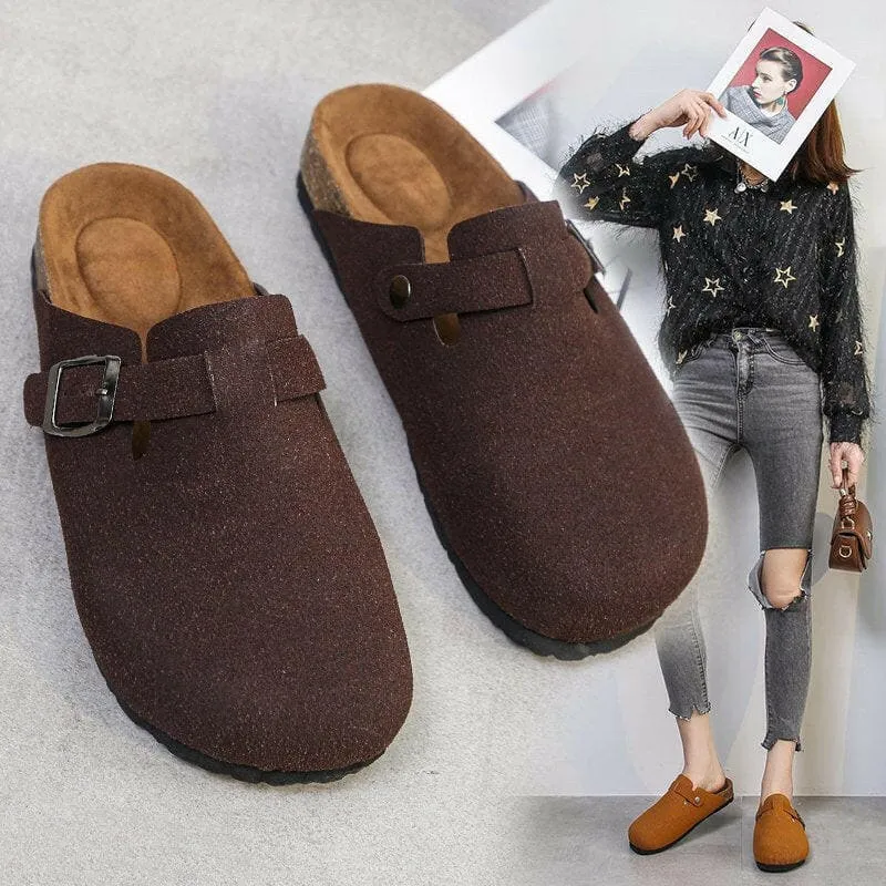 Ladies Suede Clog Sandals Boston Unisex Backless with Cork Sole