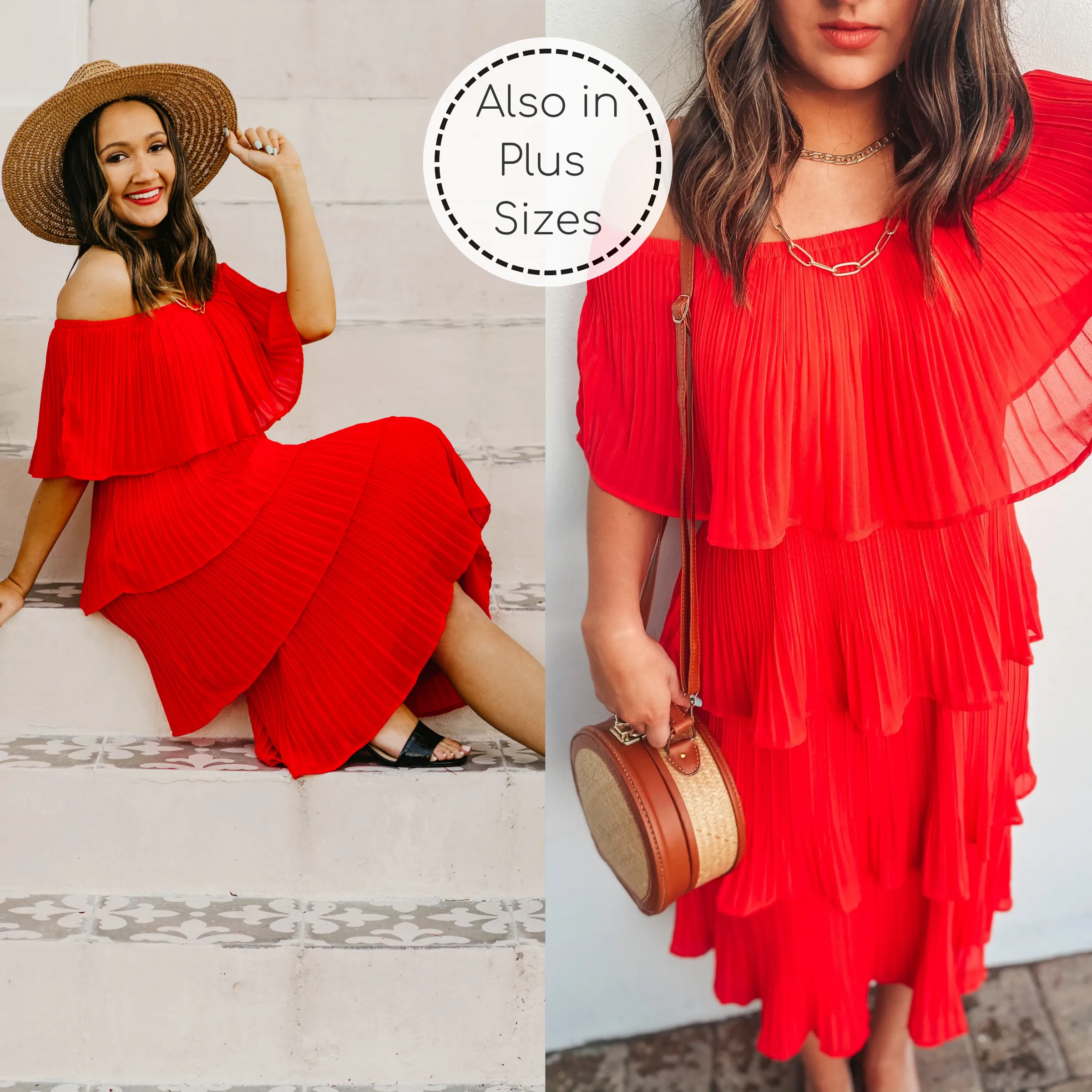 Last Chance Size Small & 2XL | Take My Hand Off the Shoulder Ruffle Tiered Dress in Red