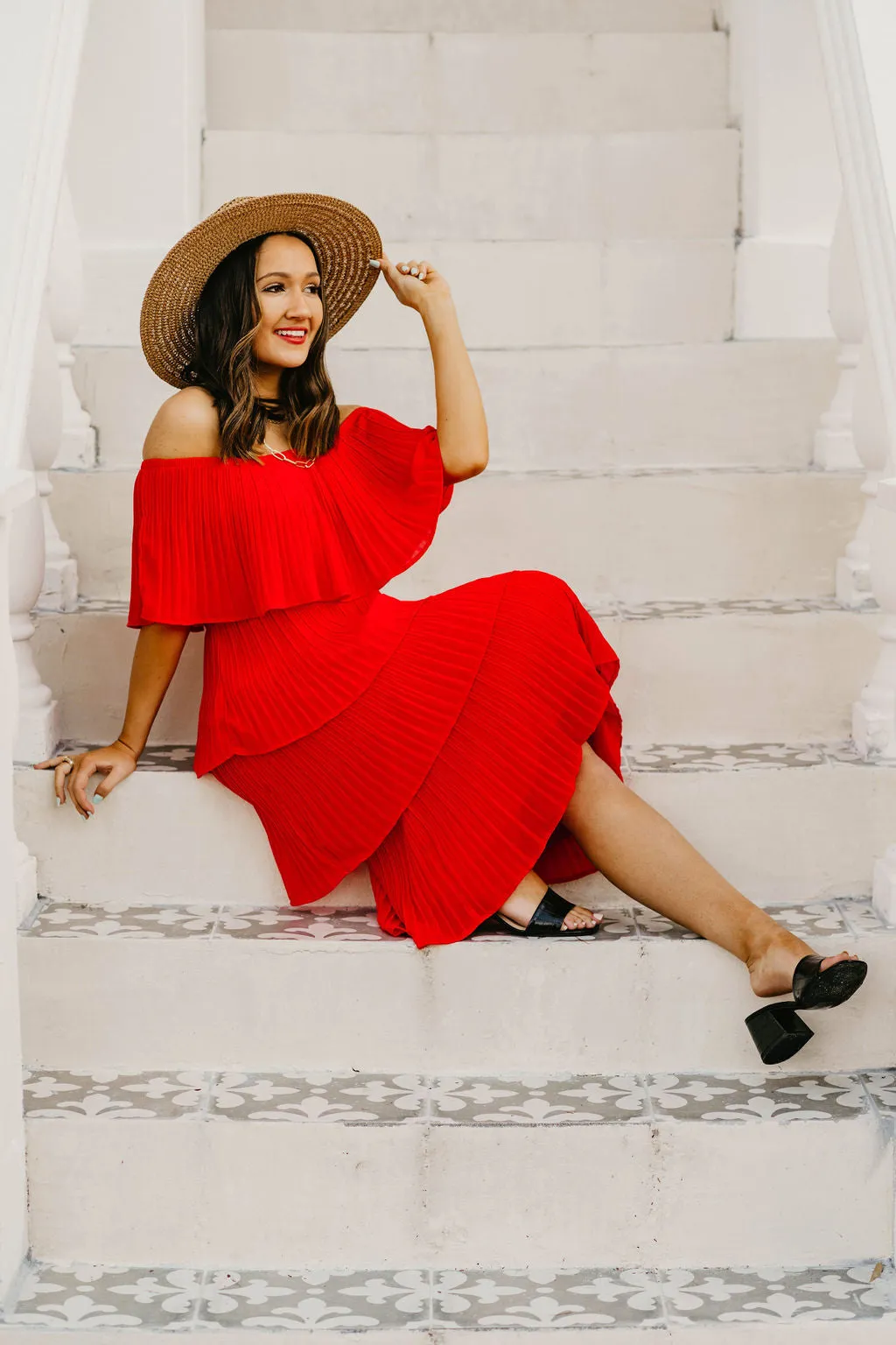 Last Chance Size Small & 2XL | Take My Hand Off the Shoulder Ruffle Tiered Dress in Red