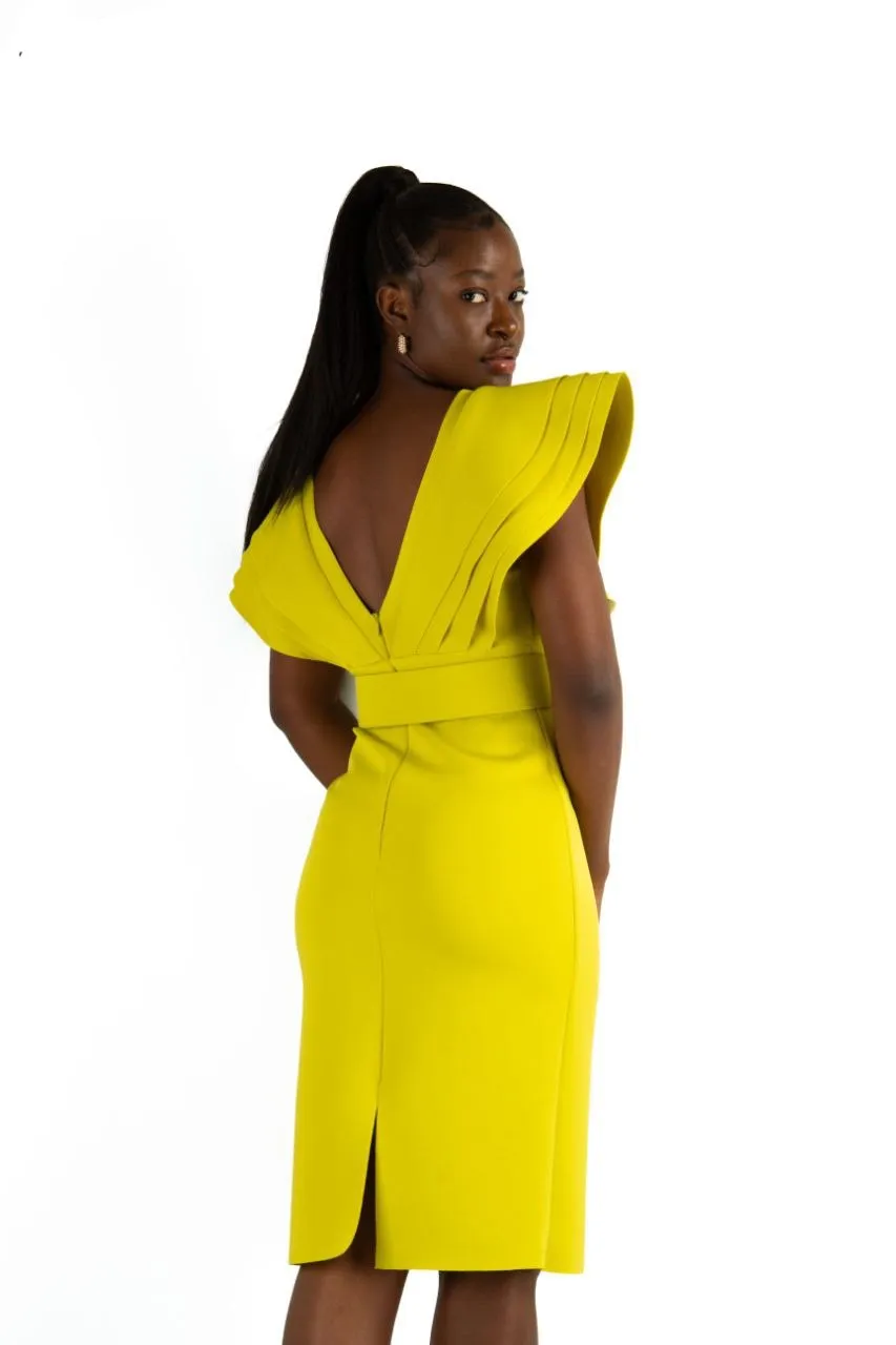 Leah Lime Ruffle Neck Bodycon Dress