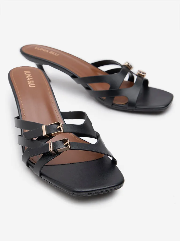 LUNA BLU Black Multi-Strap Heel Sandals