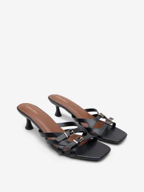 LUNA BLU Black Multi-Strap Heel Sandals