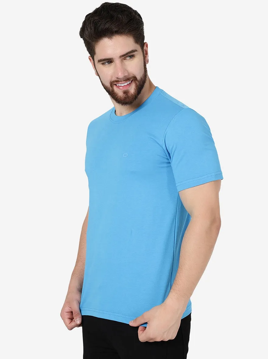 Malibu Blue Solid Slim Fit T-Shirt | JadeBlue