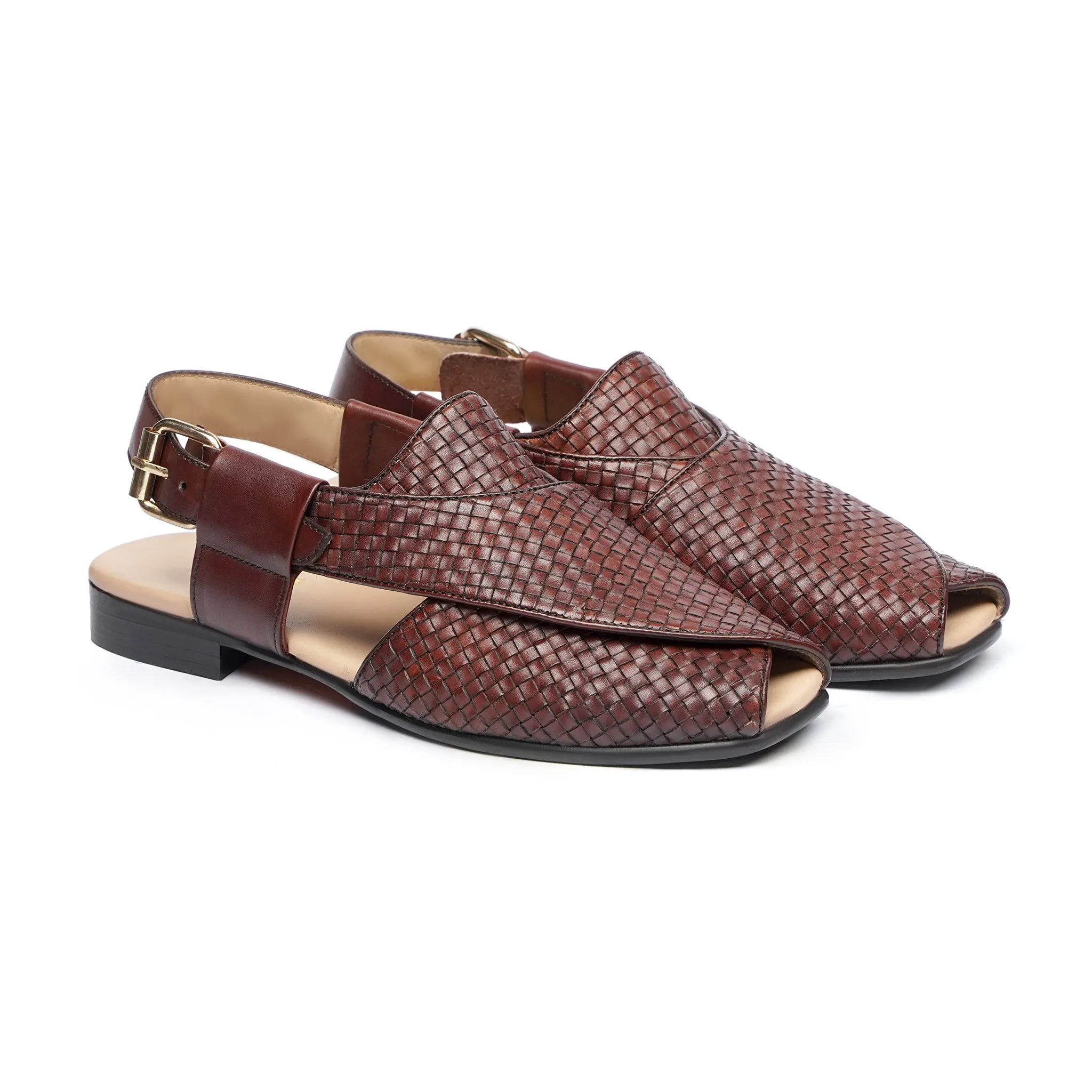 Manami - Men's Reddish Brown Hand Woven Calf Leather Sandal