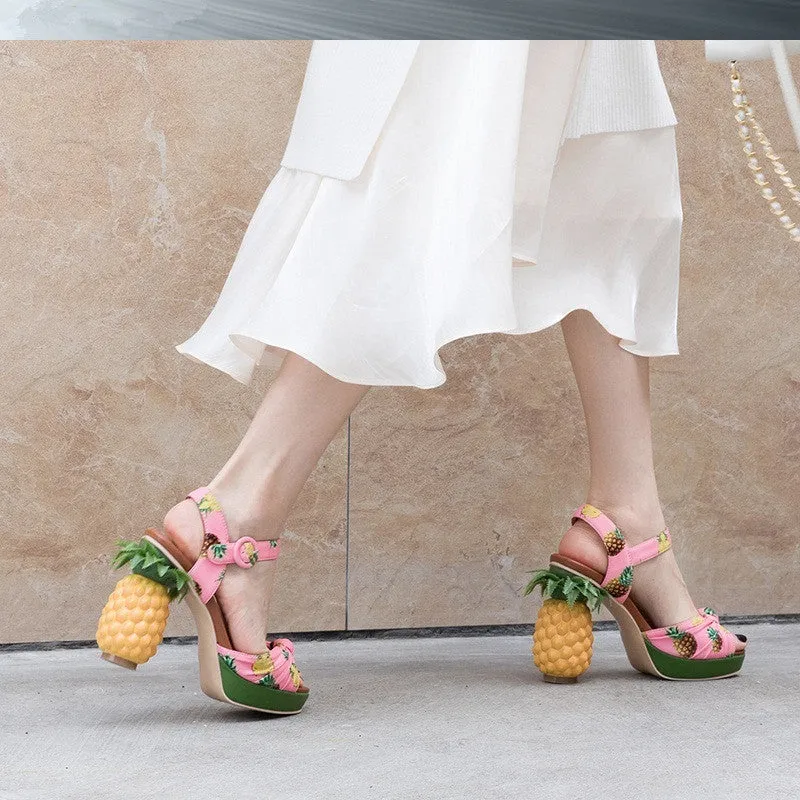 Marion Novelty Heel Fruit Print Platform Sandals