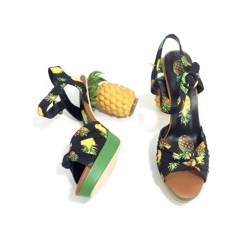 Marion Novelty Heel Fruit Print Platform Sandals