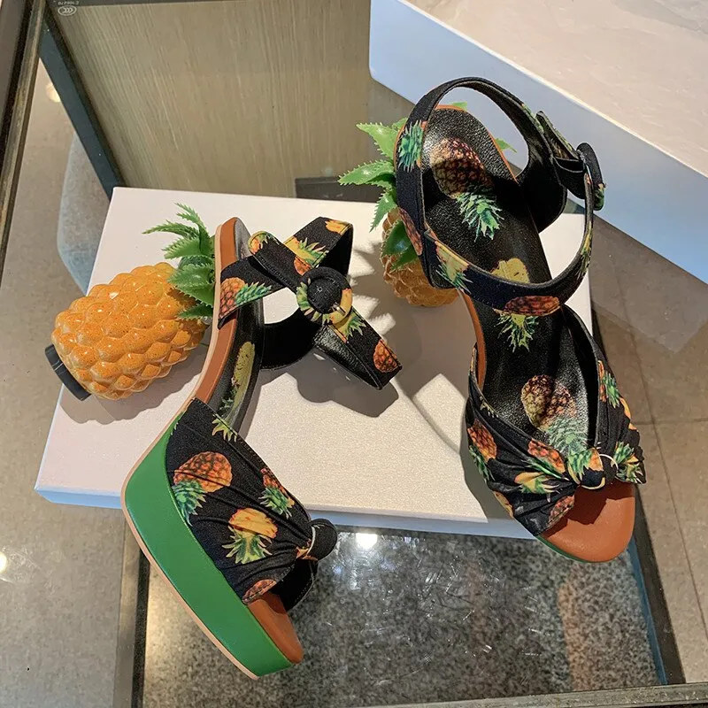 Marion Novelty Heel Fruit Print Platform Sandals