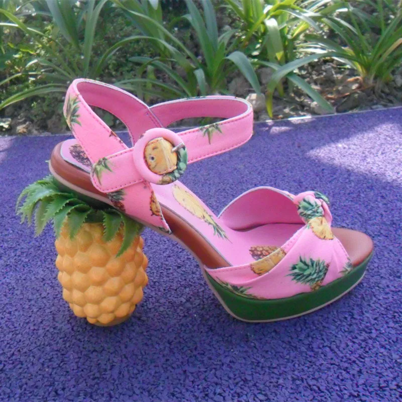 Marion Novelty Heel Fruit Print Platform Sandals