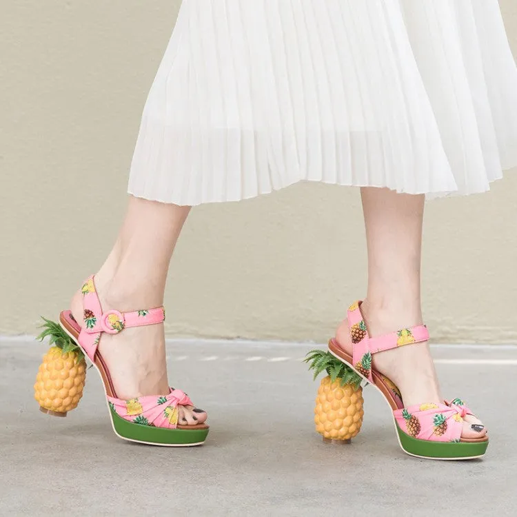 Marion Novelty Heel Fruit Print Platform Sandals