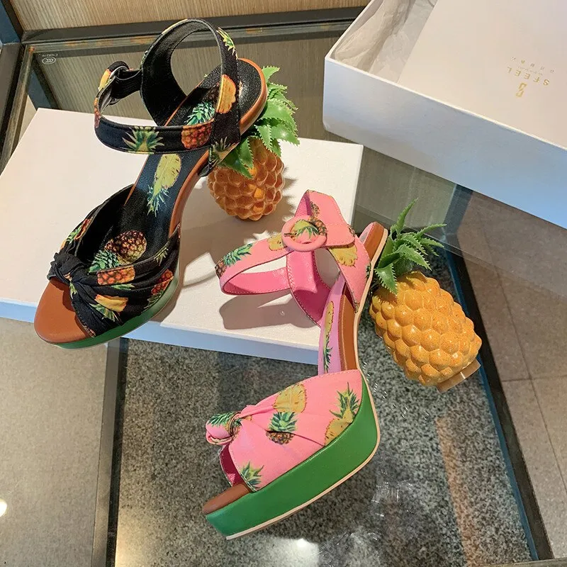 Marion Novelty Heel Fruit Print Platform Sandals