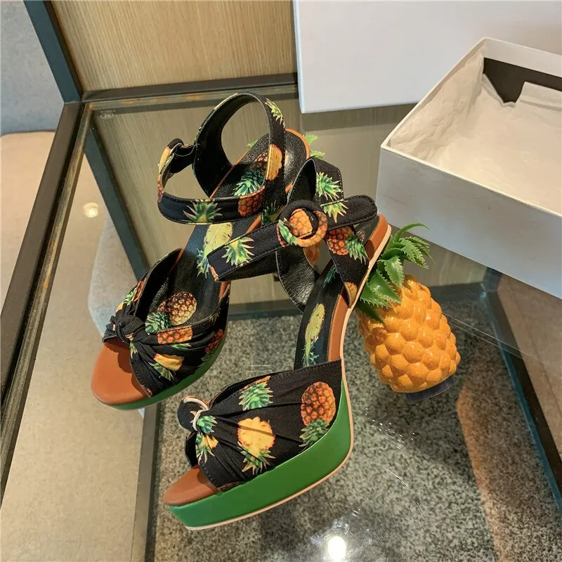 Marion Novelty Heel Fruit Print Platform Sandals