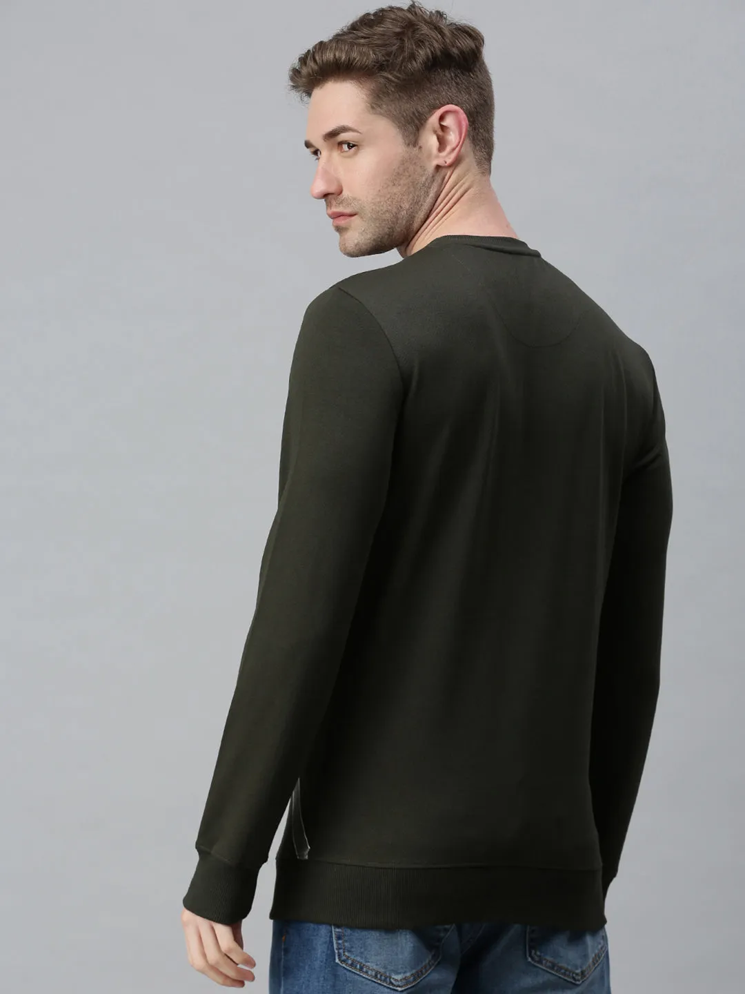 Men Colourblocked Olive Sweatshirt