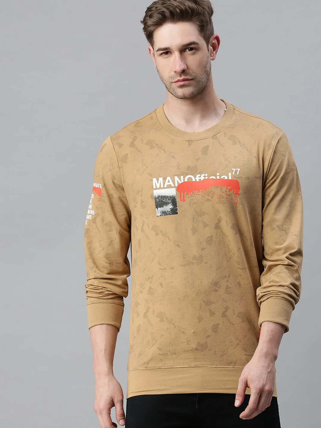 Men Graphic Beige Sweatshirt