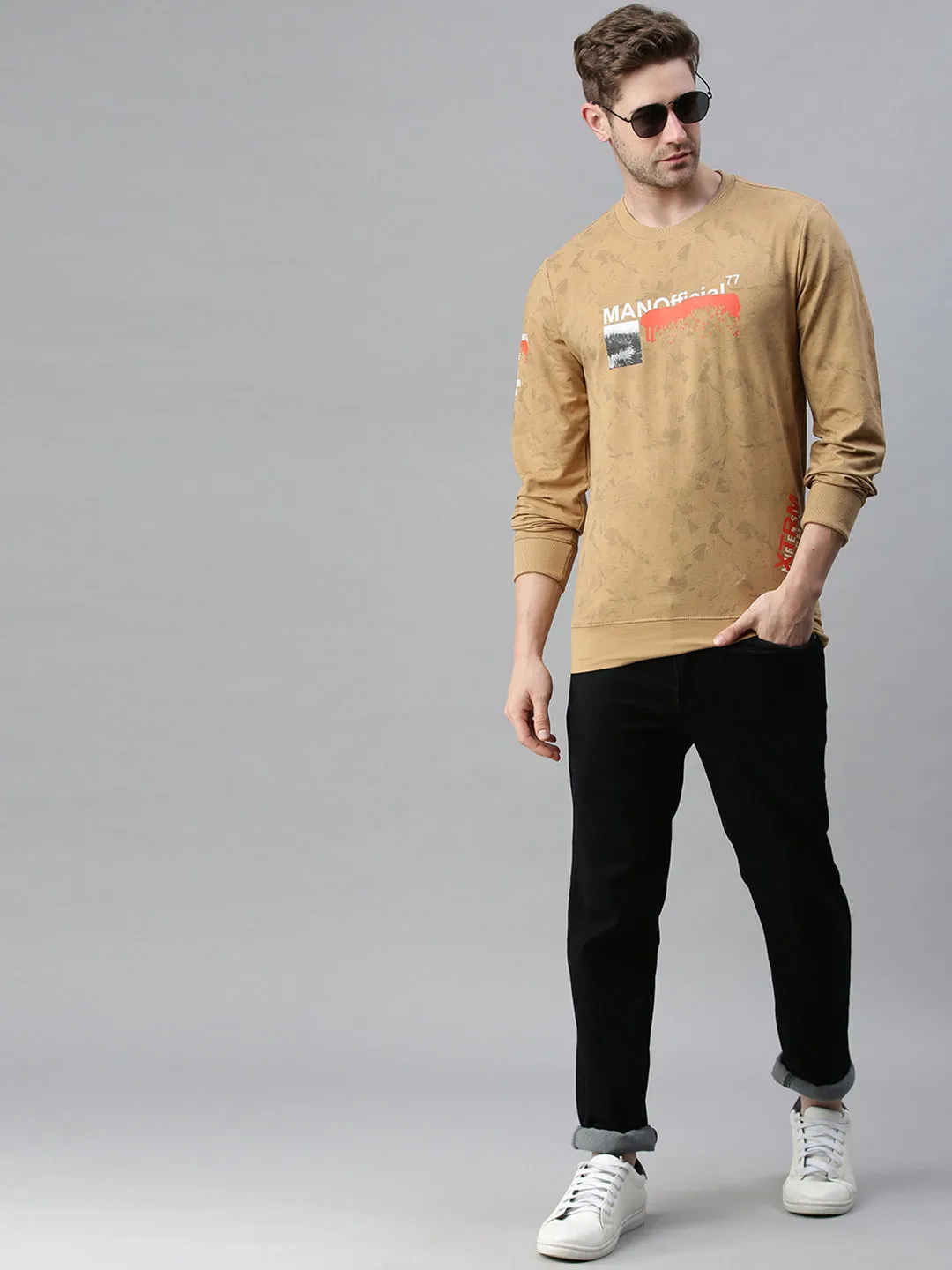 Men Graphic Beige Sweatshirt