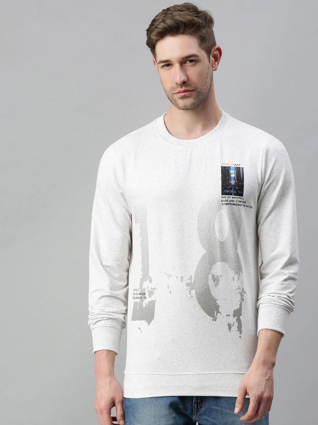 Men Solid Cream Sweatshirt