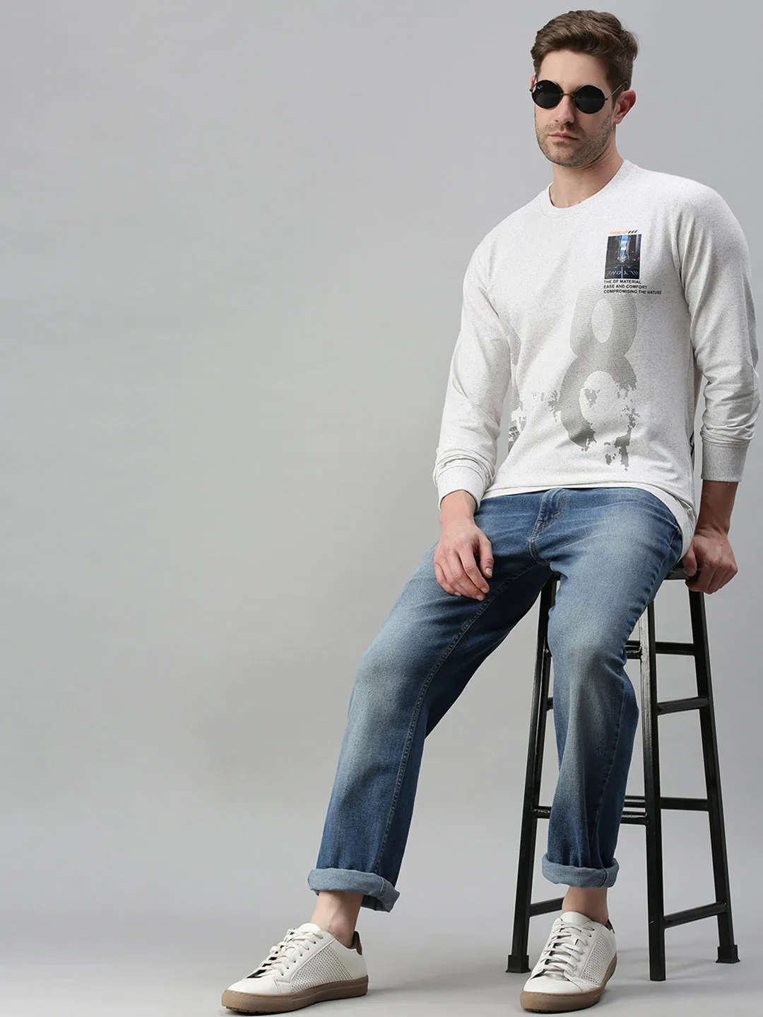 Men Solid Cream Sweatshirt