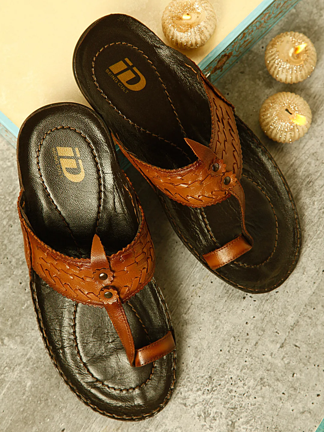 Men's Tan Kolapuri Style Ethnic Slipper (ID4068)