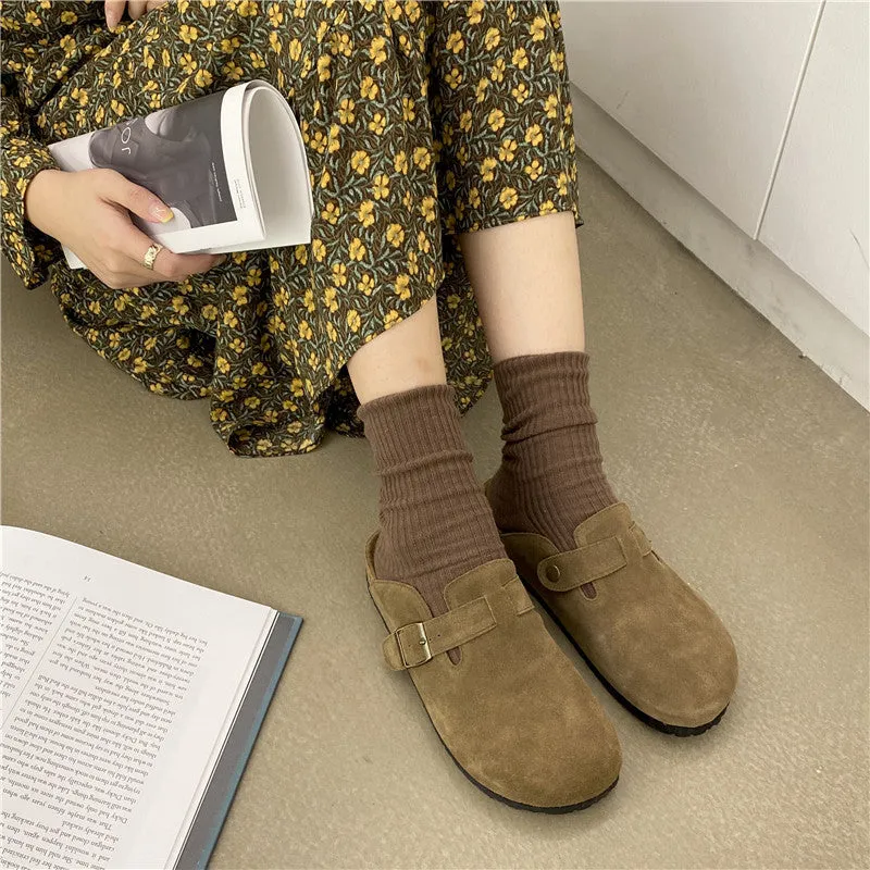 Mr Co Slippers Genuine Leather Round Toe Slippers Couple Slippers Man Outdoor Casual Sandals Women Suede Sandals