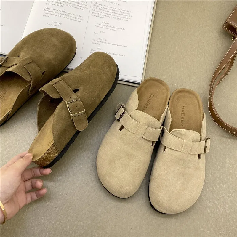 Mr Co Slippers Genuine Leather Round Toe Slippers Couple Slippers Man Outdoor Casual Sandals Women Suede Sandals