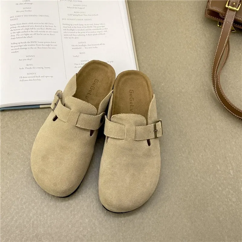 Mr Co Slippers Genuine Leather Round Toe Slippers Couple Slippers Man Outdoor Casual Sandals Women Suede Sandals