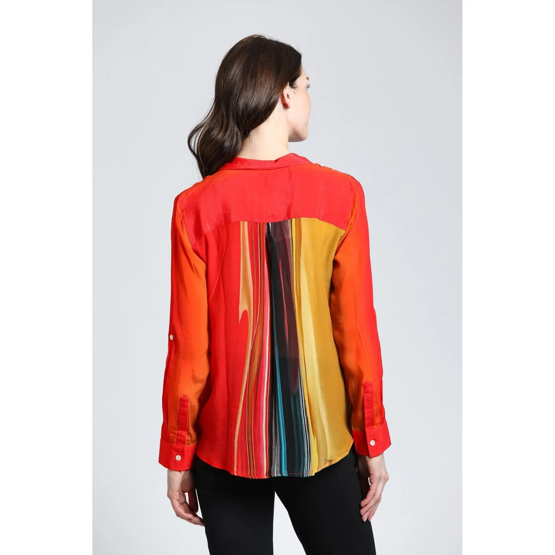 Multi-Color Abstract Stripe Button-Up Top