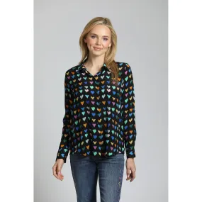 Multi-Color Heart Print Button Up Blouse