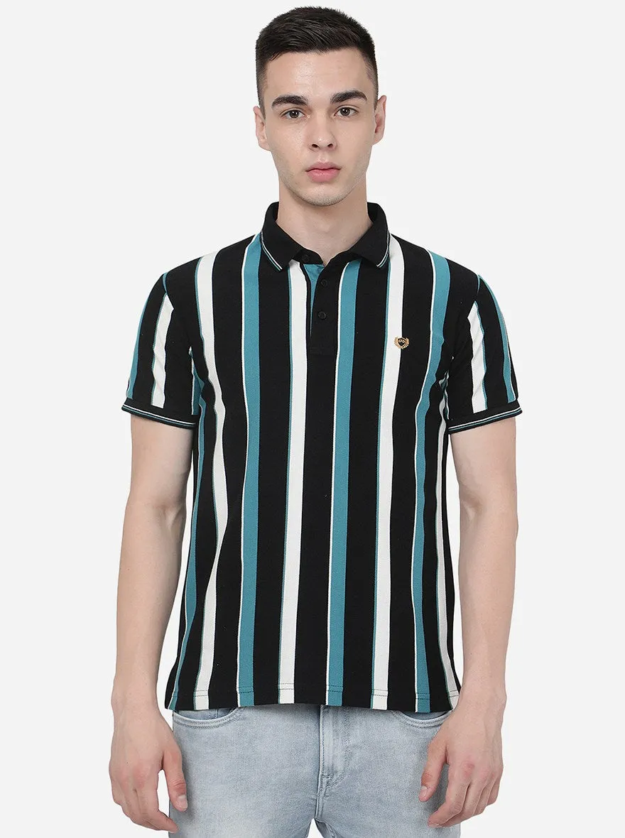 Multicolour Striped Slim Fit Polo T-Shirt | JadeBlue