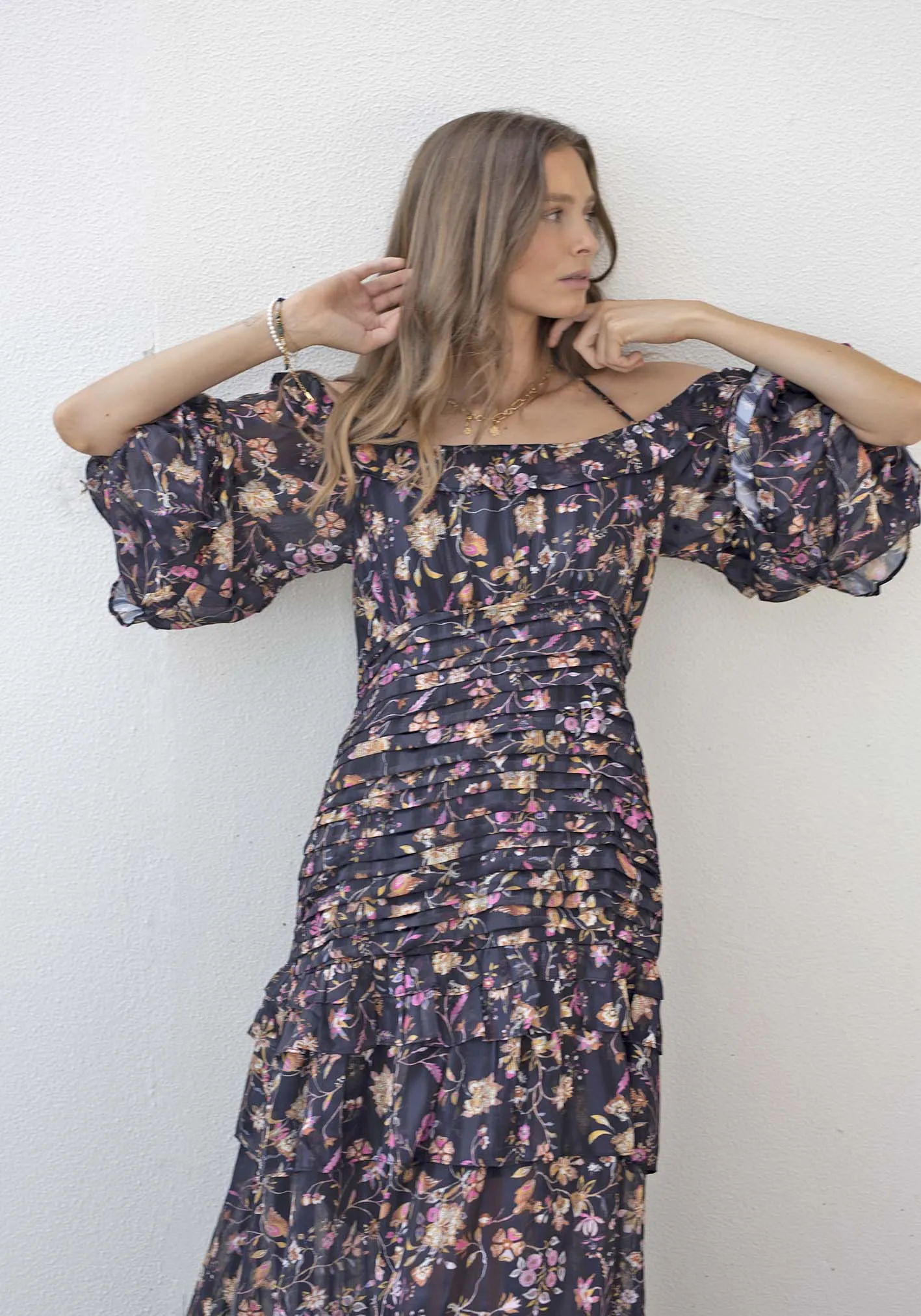 Night Chintz Billow Sleeve Maxi Dress