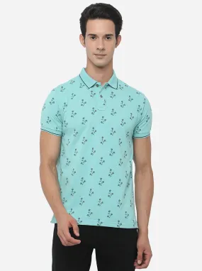 Ocean Blue Printed Slim Fit Polo T-Shirt | Greenfibre