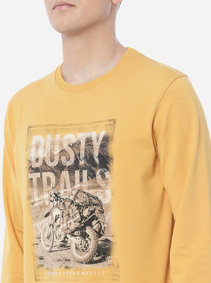 Ochre Yellow Printed Regular Fit T-Shirt | JadeBlue