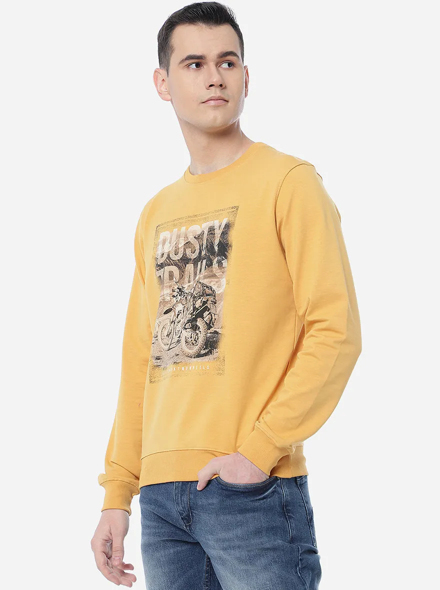 Ochre Yellow Printed Regular Fit T-Shirt | JadeBlue