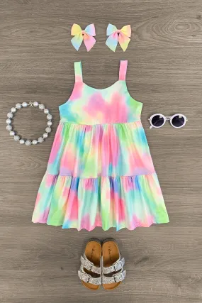 Pastel Tie Dye Tiered Tank Dress