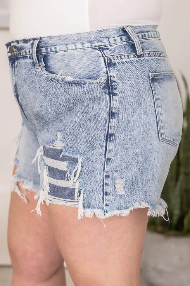 Patient Timing High Rise Distressed Acid Wash Denim Shorts FINAL SALE