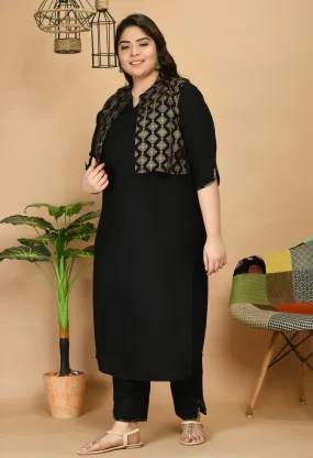 Plus Size Lustrous Gold & Black Jacket Kurta Pant Set