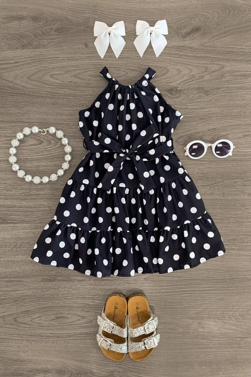 Polka Dot Tie Ruffle Dress