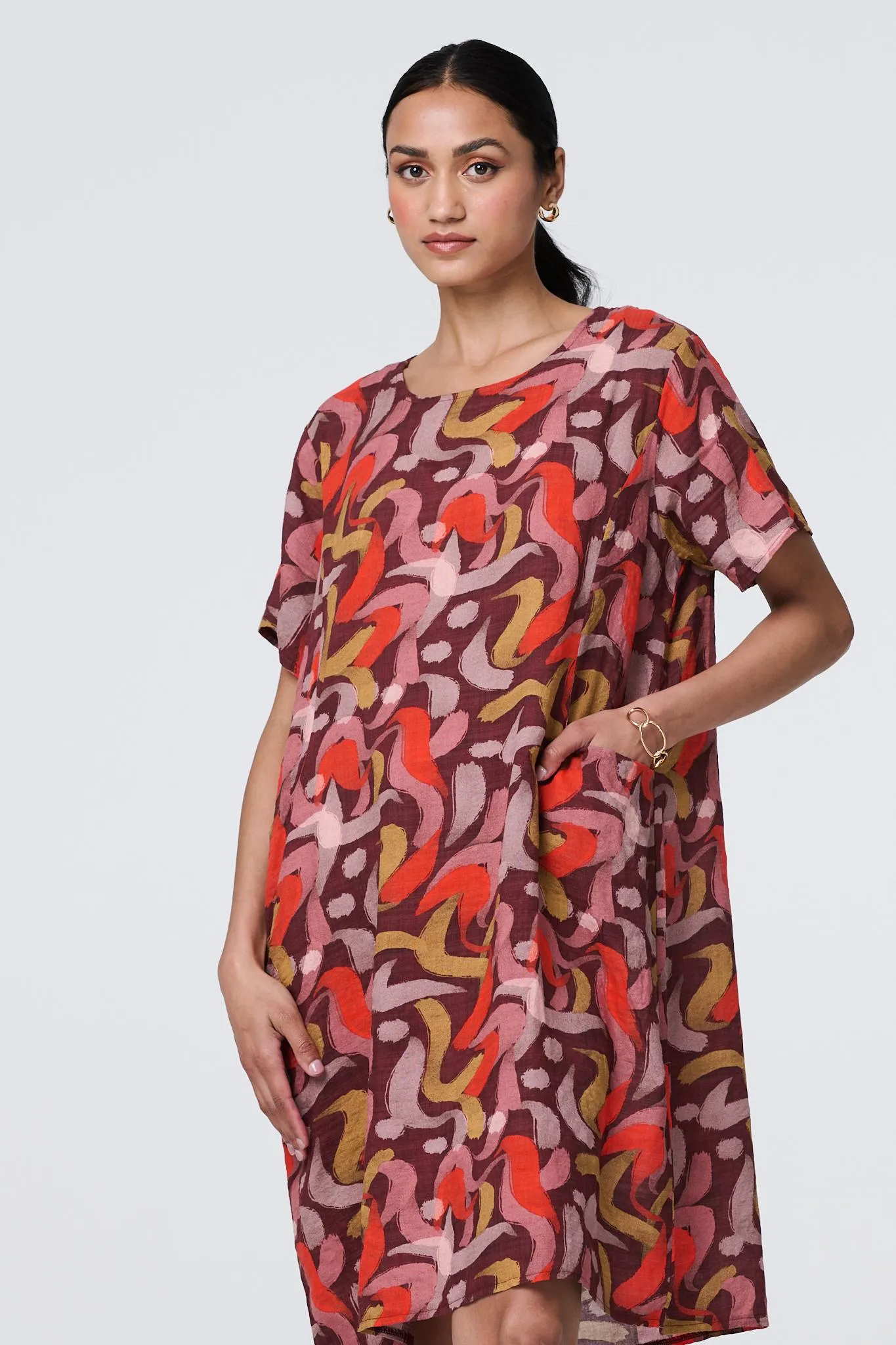 Printed Round Neck Tunic Dress