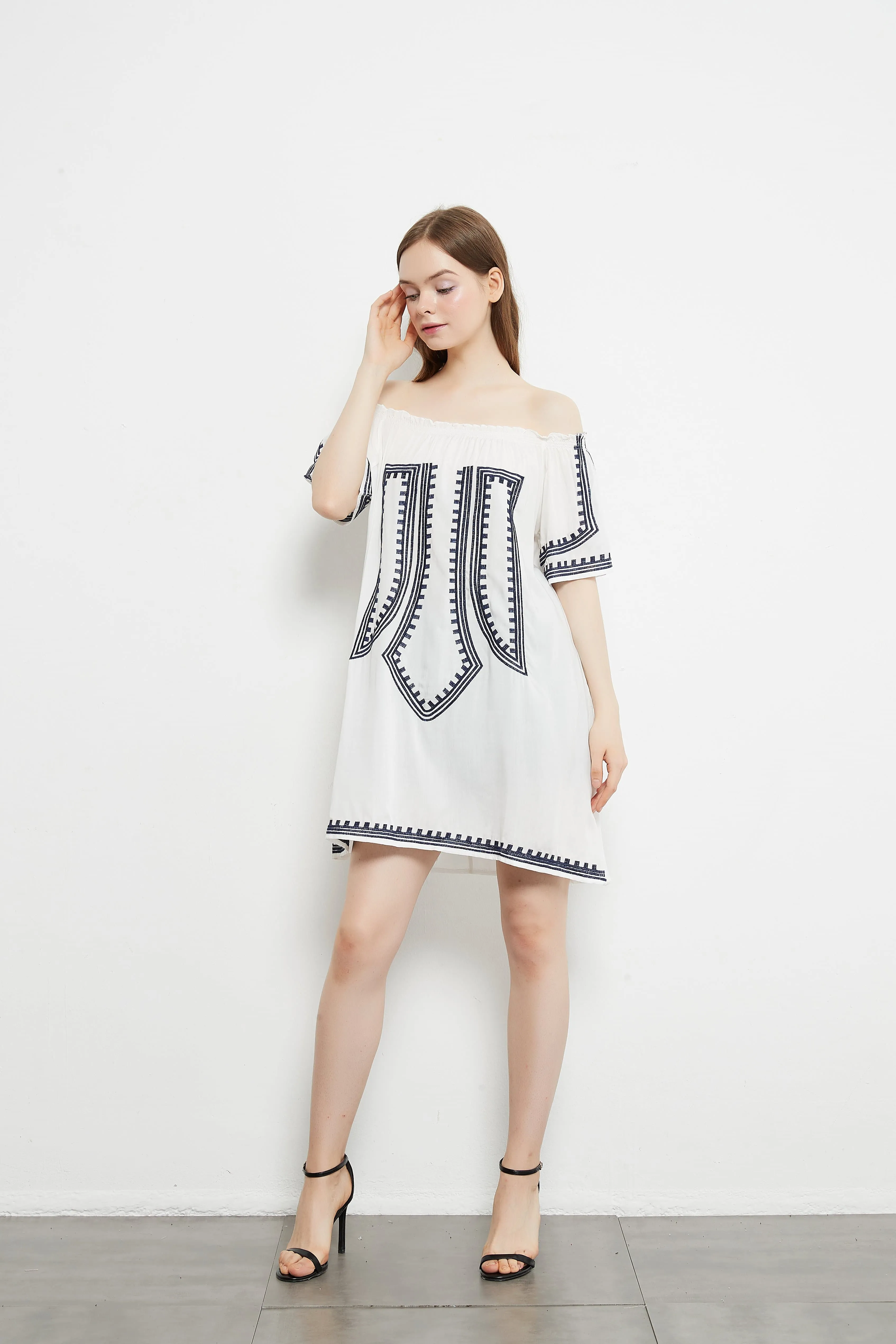 Printed Versatile Off Shoulder Smocked Dress