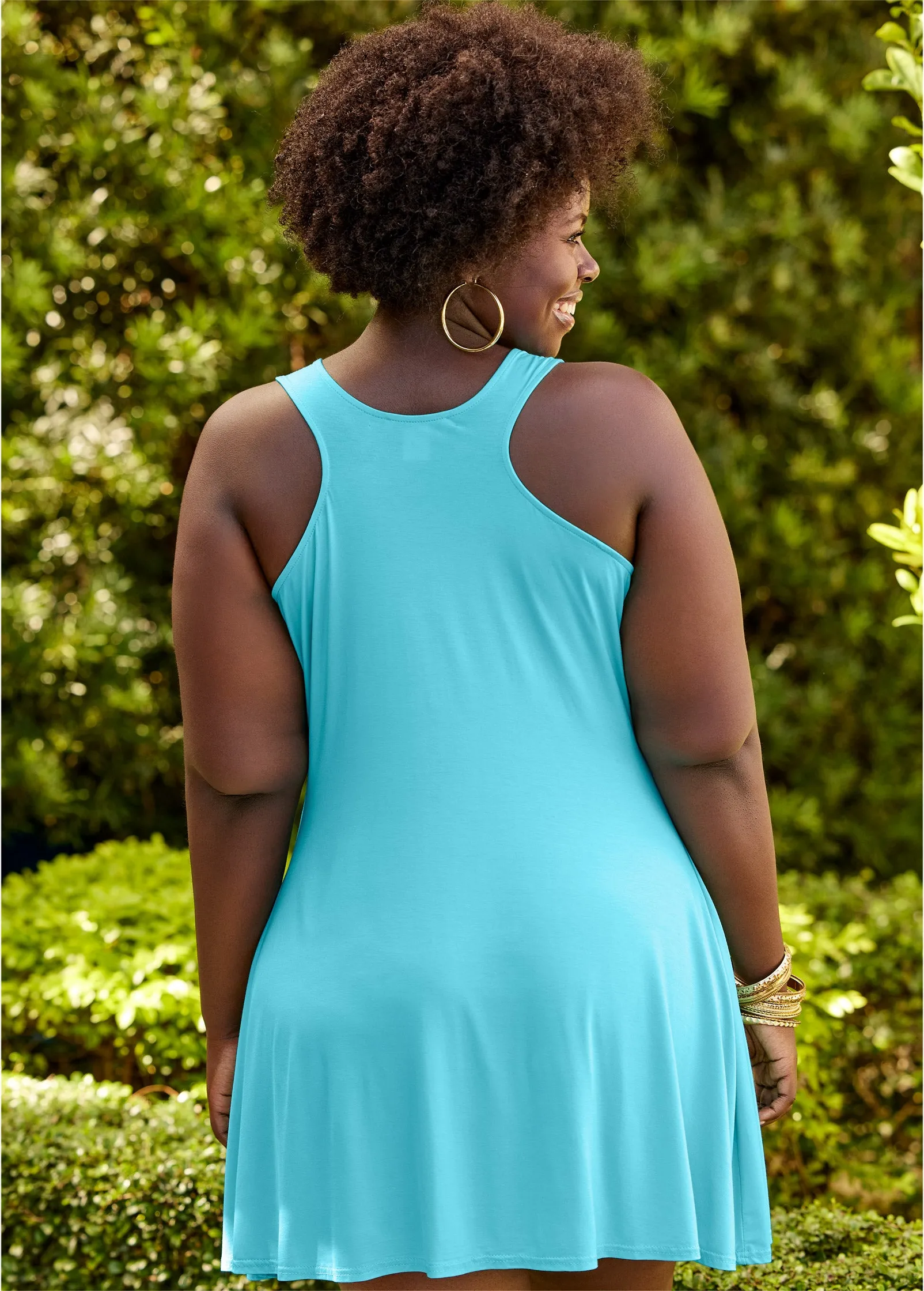 Racerback Cowl Neck Dress - Aqua Reef