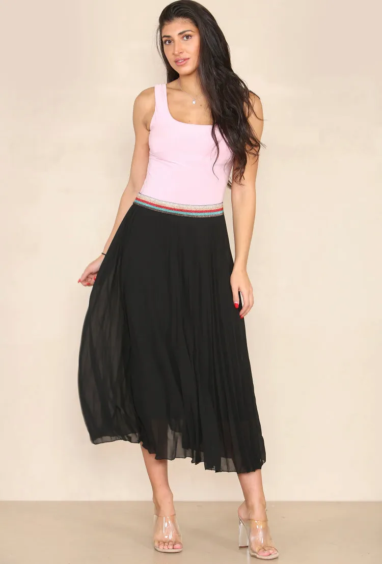 Rainbow Waist Pleated MAXI Skirt