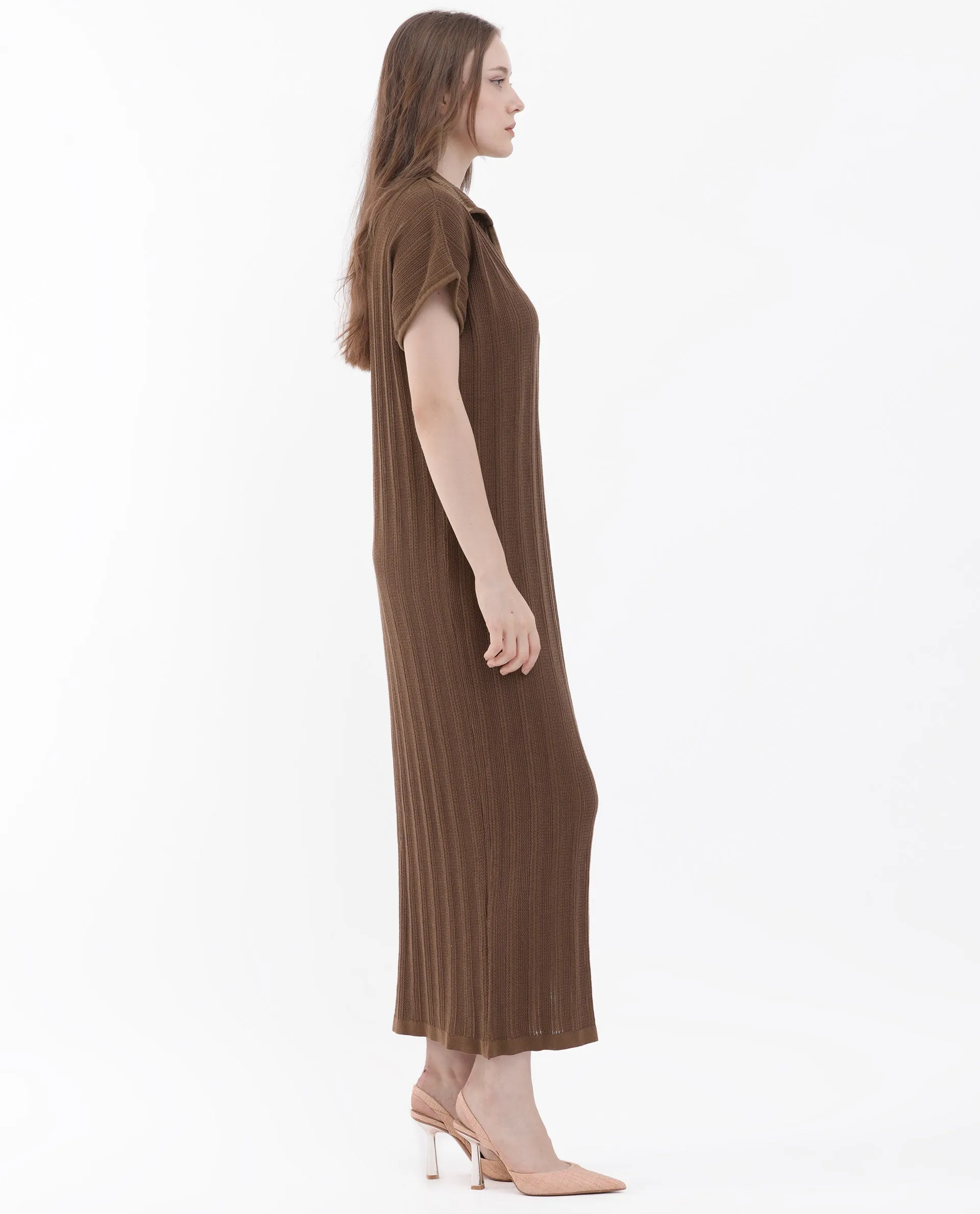 Rareism Womens Meyora Brown Dress V-Neck Solid