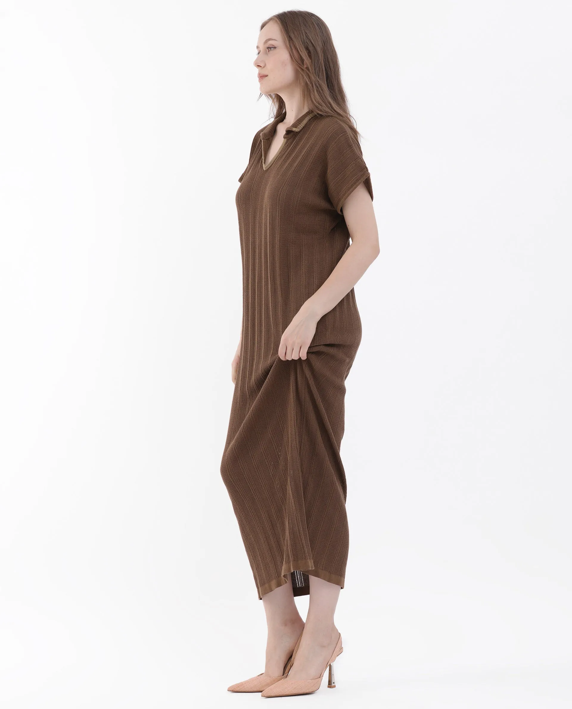 Rareism Womens Meyora Brown Dress V-Neck Solid