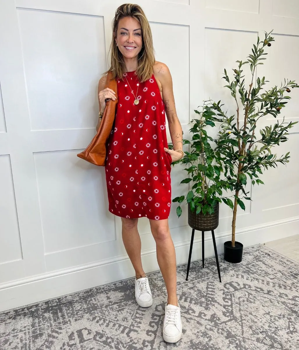 Red Linen Blend Mini Dress