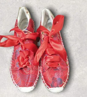 Replay Floral Red Embroidered Orient Box Chinese Espadrilles Trainers UK 7 EU 40