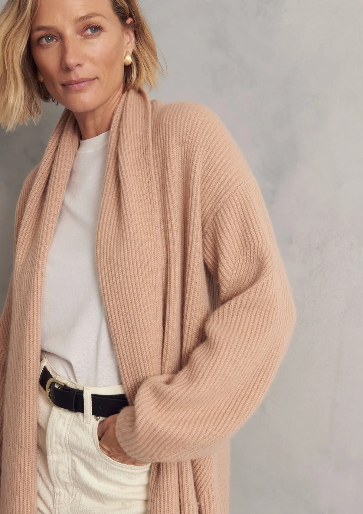 Ribbed Cashmere Coatigan in Toffee