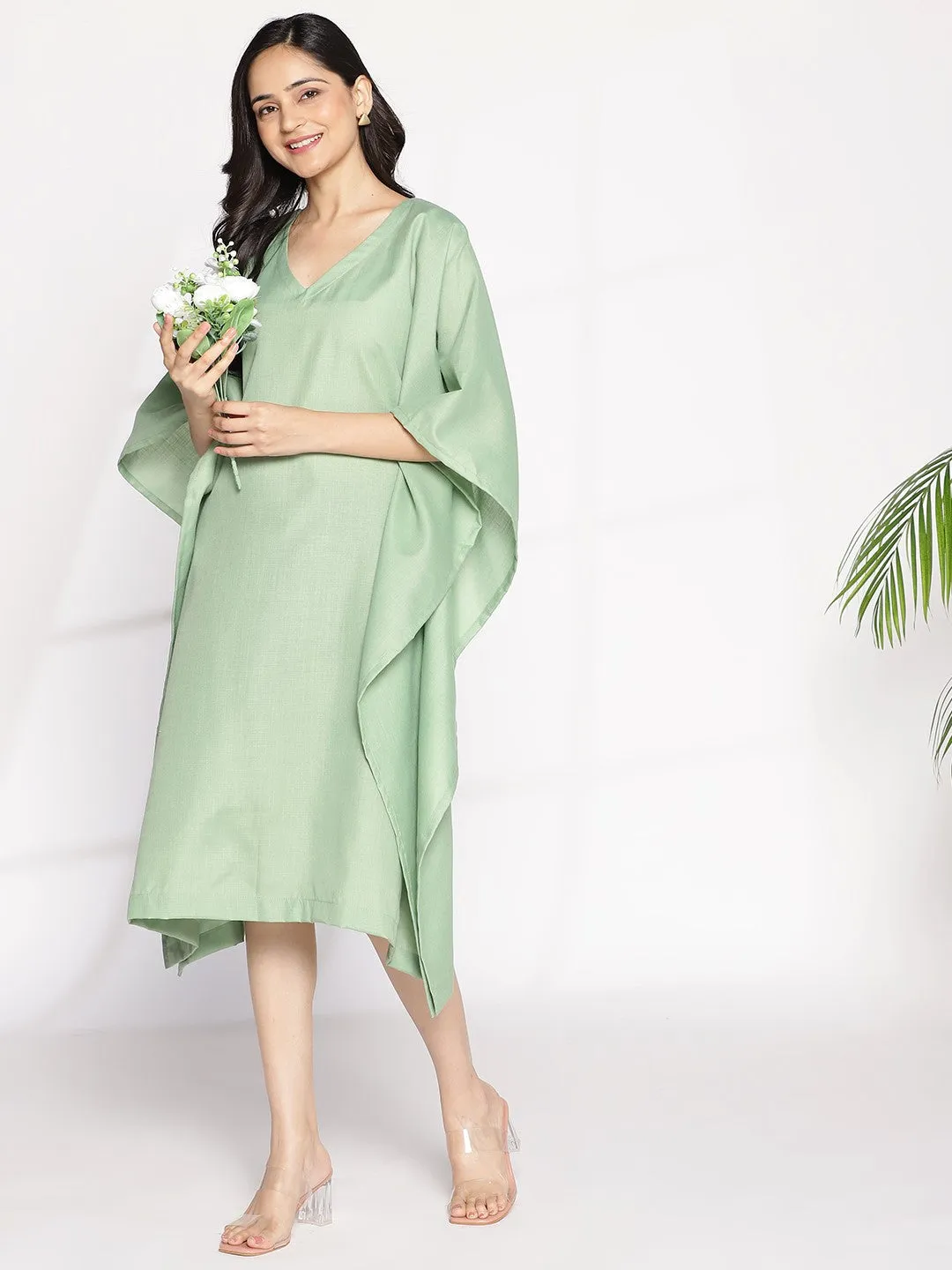 Sagegreen CottonSlub LongKaftan