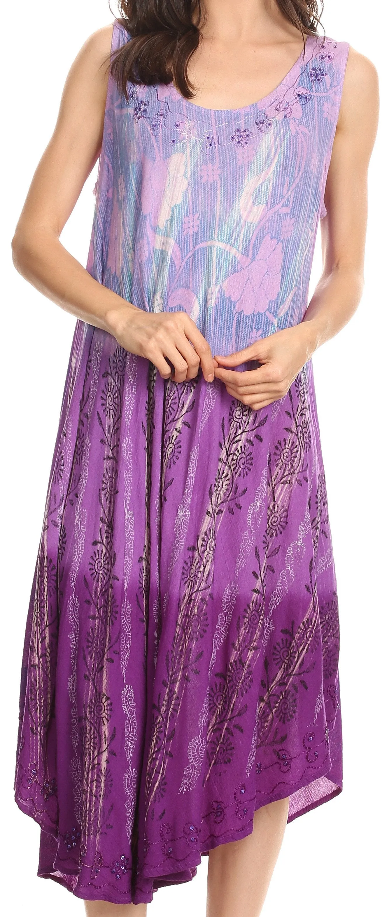 Sakkas Alicia Ombre Vine Print Batik Dress / Cover Up with Sequins and Embroidery