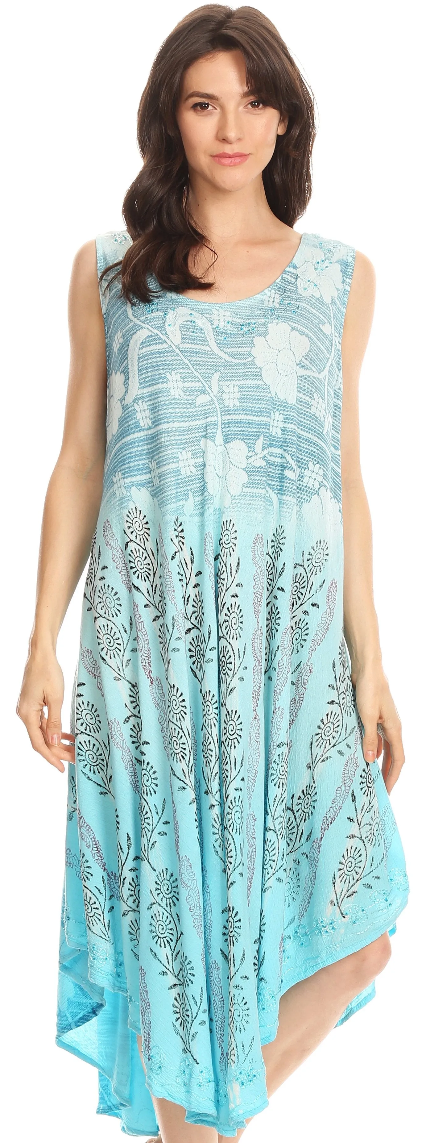 Sakkas Alicia Ombre Vine Print Batik Dress / Cover Up with Sequins and Embroidery