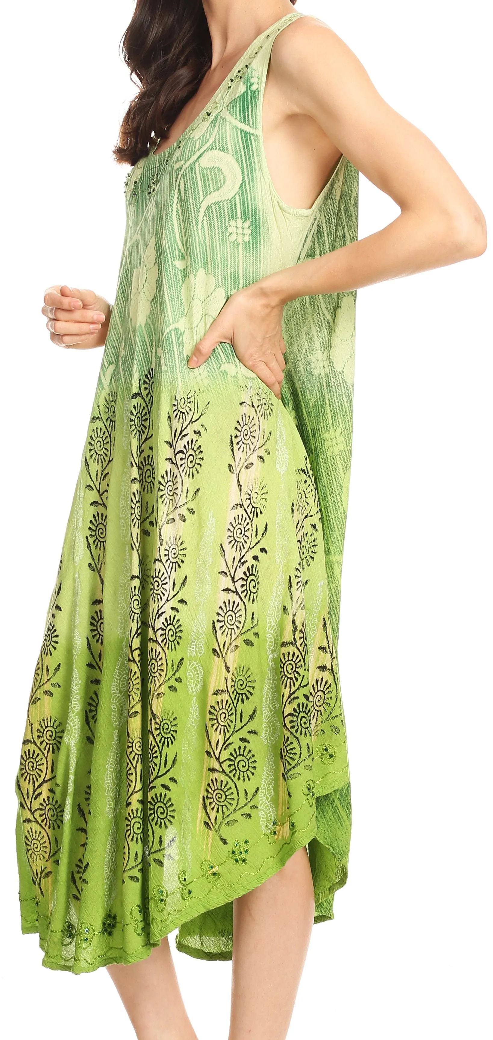 Sakkas Alicia Ombre Vine Print Batik Dress / Cover Up with Sequins and Embroidery