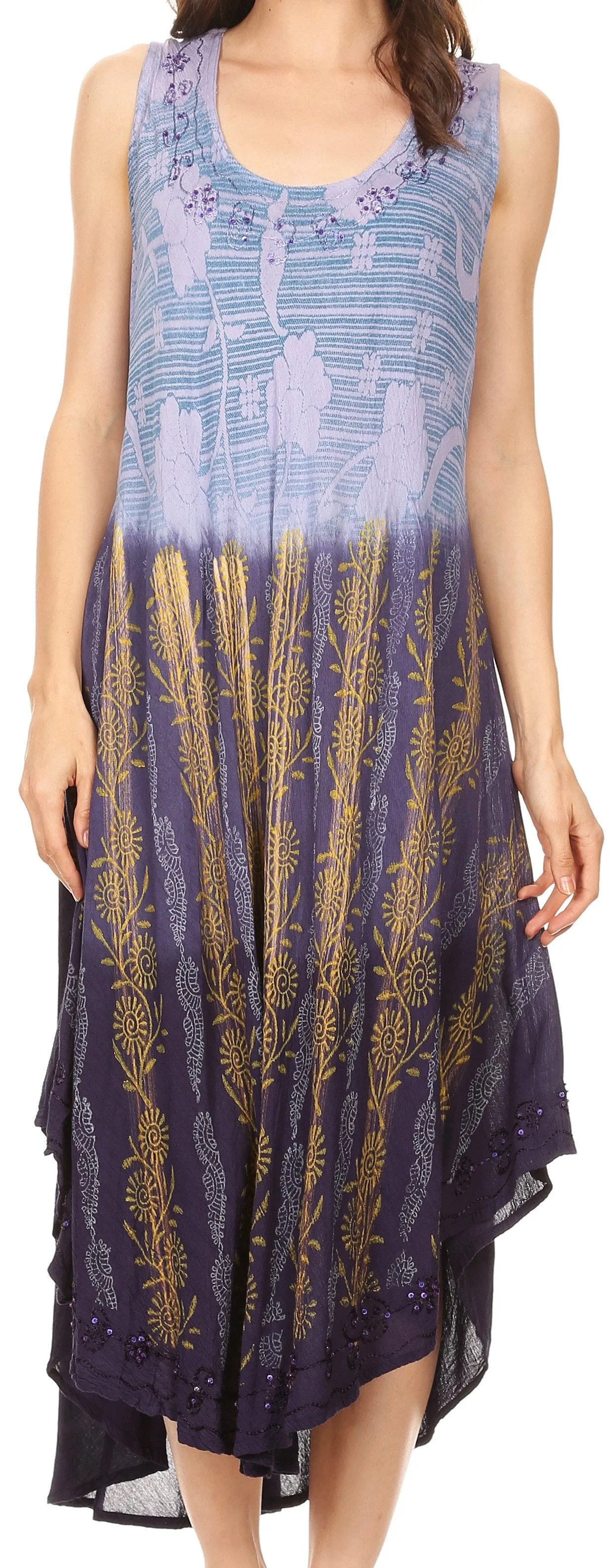 Sakkas Alicia Ombre Vine Print Batik Dress / Cover Up with Sequins and Embroidery